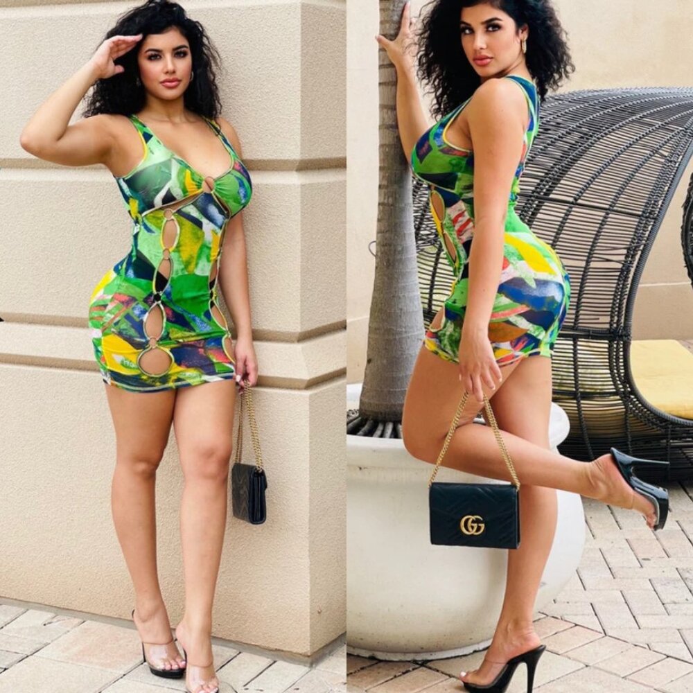 Haydee Multi Pattern Cut Out Mini Dress - Green